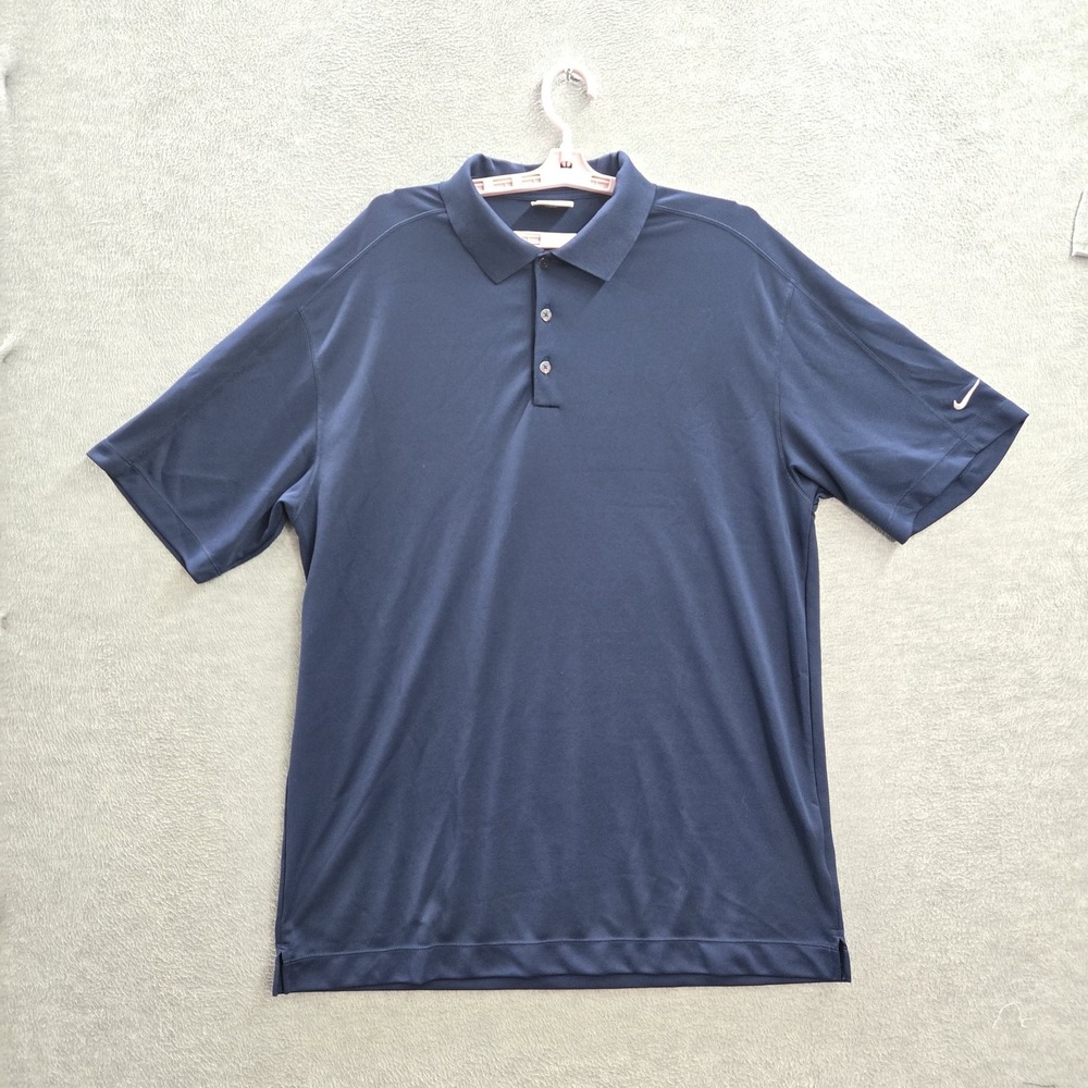 Nike Men Polo XL Navy Blue Swoosh Embroidery Golf Activewear Swoosh Logo Fit Dry